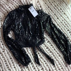 Black Leopard Open Back Tie Long Sleeve Crop